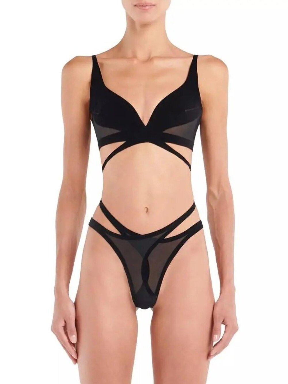Wolford x Mugler Flock Strappy Bra Black Size 36D NWT - Picture 2 of 9